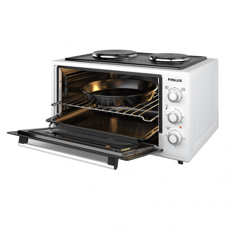 Μικρή κουζίνα Finlux FMC-4524WF, 45 l, 1600 W, Δύο εστίες, 3 λειτουργίες, Σμάλτο, Λευκό