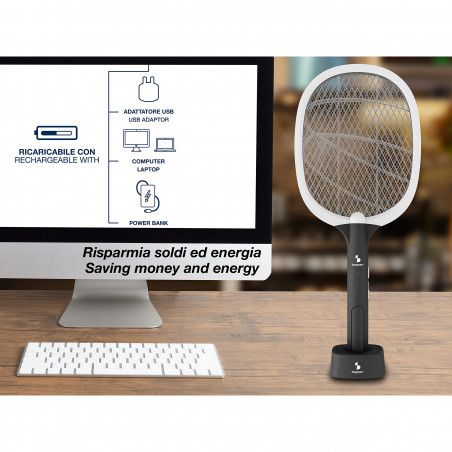 Ηλεκτρική παγίδα εντόμων Beper P206ZAN250, 2W, φόρτιση μέσω USB, βάση στήριξης, φωτισμός LED, λευκό