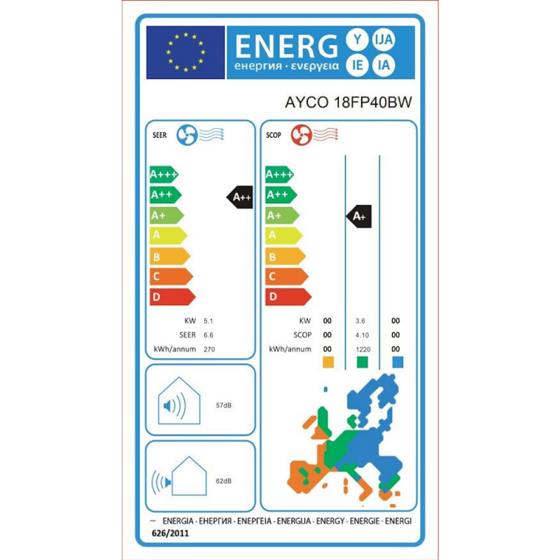 Κλιματιστικό με inverter Ayco 18FP40BW, 18000 BTU, A++/A+, Έως 40 m², Αυτοκαθαρισμός, Αυτοδιάγνωση, Αυτόματη επανεκκίνηση, Λευκό