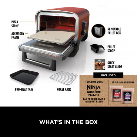 Ηλεκτρικός φούρνος Ninja Woodfire OO101EU, 2400W, 8 προγράμματα, Χρονοδιακόπτης, Οθόνη LED, Αυτόματη απενεργοποίηση, Κόκκινο/Μαύρο