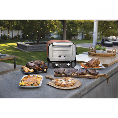 Ηλεκτρικός φούρνος Ninja Woodfire OO101EU, 2400W, 8 προγράμματα, Χρονοδιακόπτης, Οθόνη LED, Αυτόματη απενεργοποίηση, Κόκκινο/Μαύρο