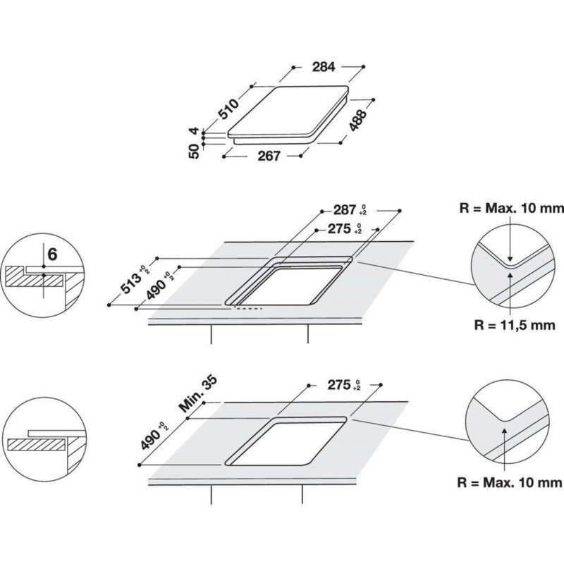 Κεραμική ενσωματωμένη εστία Whirlpool WS Q0530 NE, 3700W, 2 ζώνες, 9 επίπεδα, Χρονοδιακόπτης, Ένδειξη υπολειπόμενης θερμότητας, Επαγωγή, Μαύρο