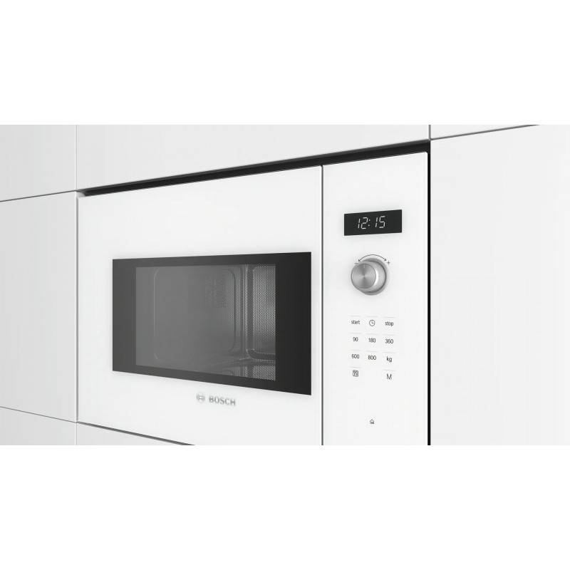Εντοιχιζόμενος φούρνος μικροκυμάτων Bosch BFL524MW0, 20 λίτρα, 800 W, 7 προγράμματα, Αποθήκευση, Απόψυξη, Λευκό
