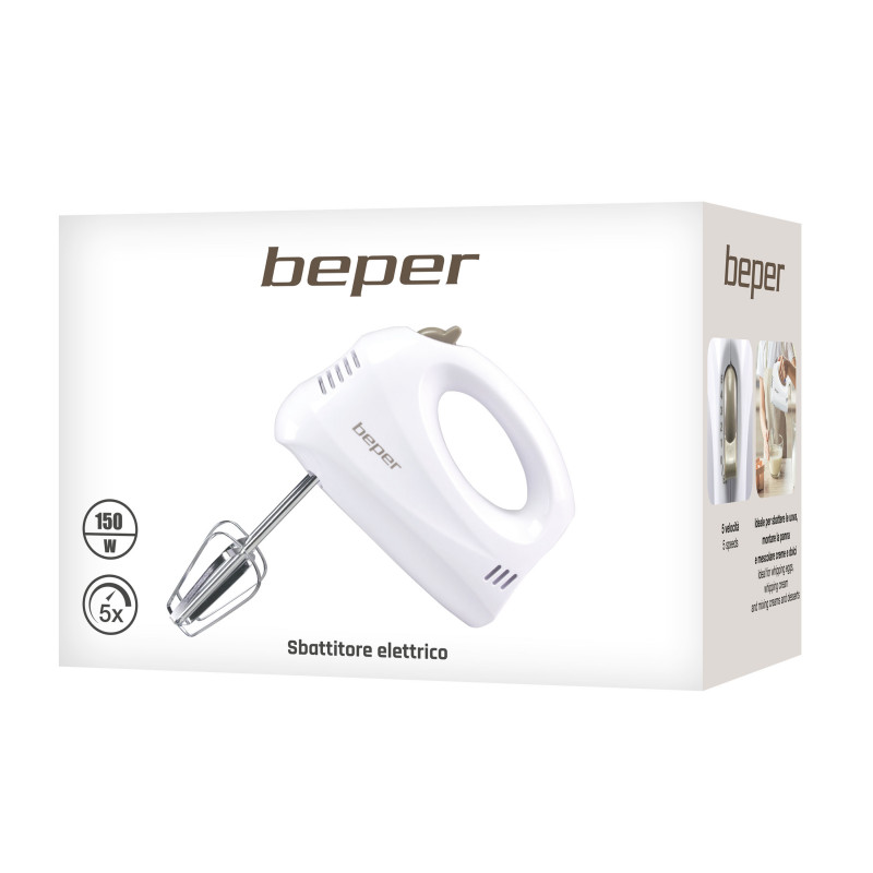 Μίξερ Beper BP.304, 150 W, 5 ταχύτητες, κουμπί απελευθέρωσης των αναδευτήρων, λευκό