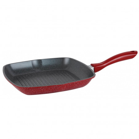 Τηγάνι σχάρας Oliver Voltz OV54316A24, 24 cm, Μαρμάρινη επίστρωση, Επαγωγικό, Κόκκινο