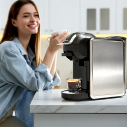 Μηχανή Espresso 8 σε 1 Oliver Voltz OV51171K8R, 1450W, 0,8 l, 5 αντάπτορες, 19 bar, 7 επίπεδα καφέ, Μαύρο/Ασημί
