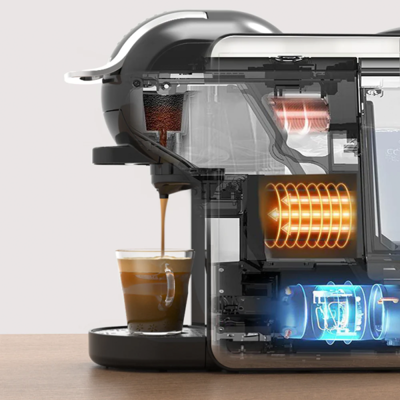 Μηχανή Espresso 8 σε 1 Oliver Voltz OV51171K8R, 1450W, 0,8 l, 5 αντάπτορες, 19 bar, 7 επίπεδα καφέ, Μαύρο/Ασημί