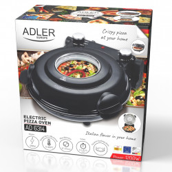 Ηλεκτρικός φούρνος πίτσας Adler AD 6314, 1200W, 31,5 cm, Μέχρι 400C, 5 ρυθμίσεις θερμοκρασίας, Χρονοδιακόπτης, Μαύρο