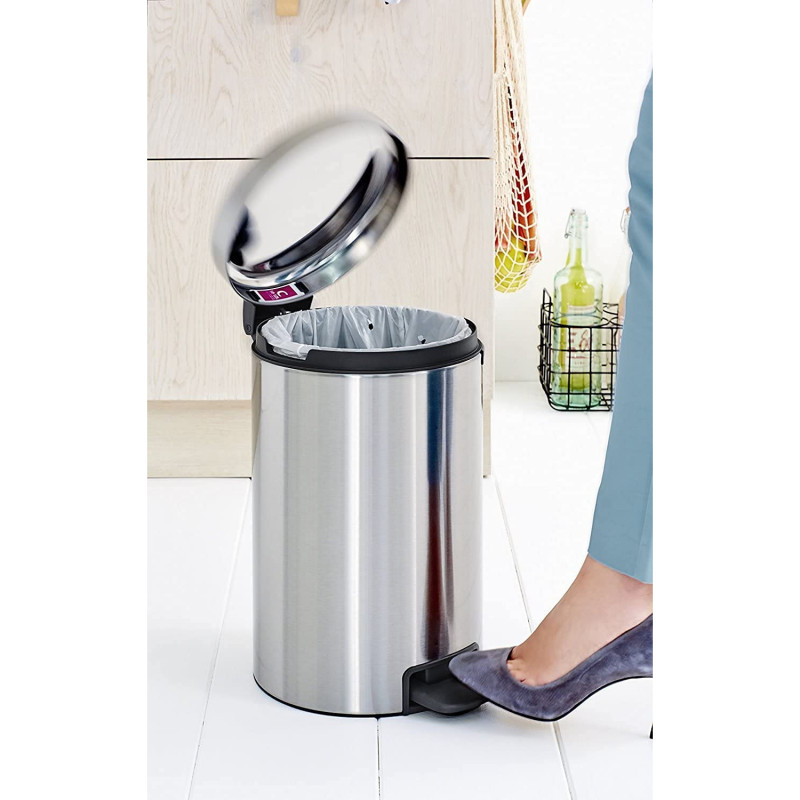 Κάδος Απορριμμάτων Πεντάλ Brabantia NewIcon 12L, Εύκολο κλείσιμο, Αντιολισθητική βάση, Inox/Ματ