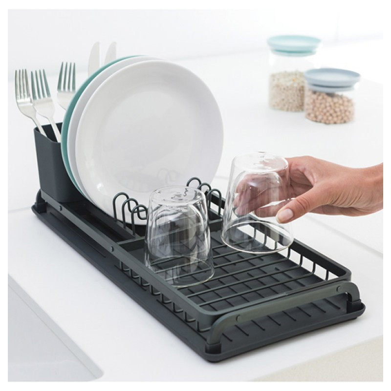 Στεγνωτήριο πιάτων Brabantia Sinkside 1000202, Δίσκος αποστράγγισης, Θήκη για μαχαιροπίρουνα, Σκούρο γκρι