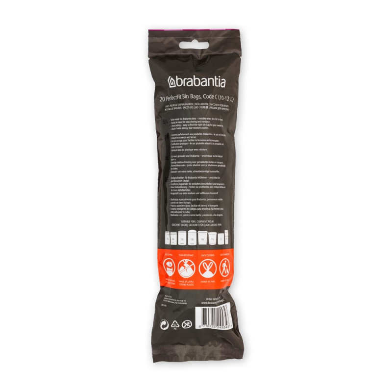 Σακούλες απορριμμάτων Brabantia PerfectFit Sort&Go/Touch N 647035, μέγεθος C, 10-12 l, 20 τεμάχια, λευκό