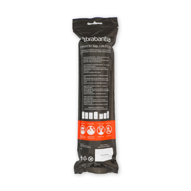 Σακούλες απορριμμάτων Brabantia PerfectFit Sort&Go/Built-In 647036, μέγεθος D, 15-20 l, 20 τεμάχια, λευκό