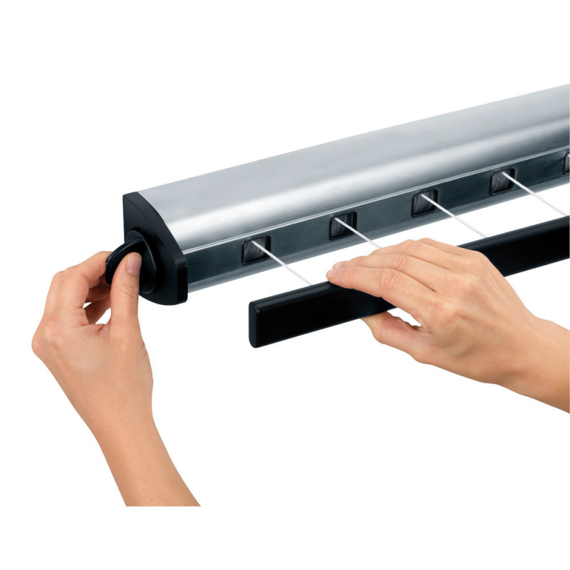 Απλώστρα ρούχων  Brabantia Pull-out 90300176, 22 m, Τοποθέτηση στον τοίχο, Αυτόματο κλείδωμα, Ανθεκτικό στη διάβρωση, Μαύρο/Inox