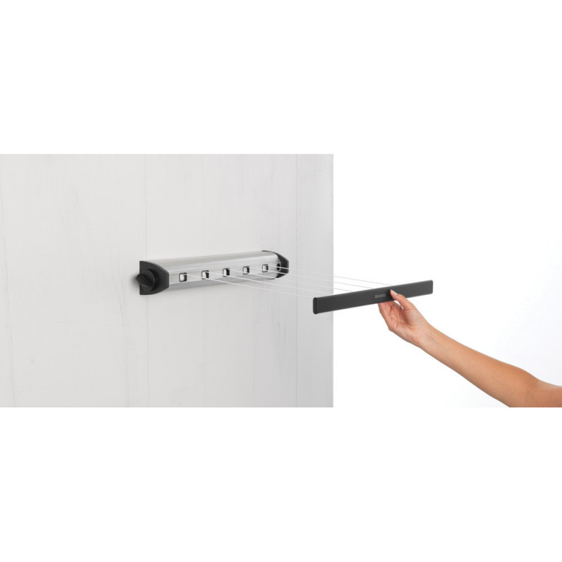 Απλώστρα ρούχων  Brabantia Pull-out 90300176, 22 m, Τοποθέτηση στον τοίχο, Αυτόματο κλείδωμα, Ανθεκτικό στη διάβρωση, Μαύρο/Inox
