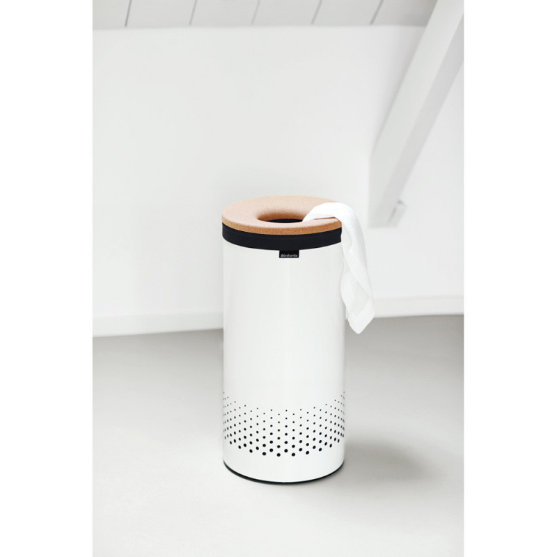 Καλάθι πλυντηρίου της Brabantia 90300239, 35 l, Καπάκι από φελλό, Πλήρωση χωρίς άνοιγμα, οπές εξαερισμού, Λευκό