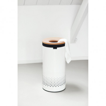 Καλάθι πλυντηρίου της Brabantia 90300239, 35 l, Καπάκι από φελλό, Πλήρωση χωρίς άνοιγμα, οπές εξαερισμού, Λευκό
