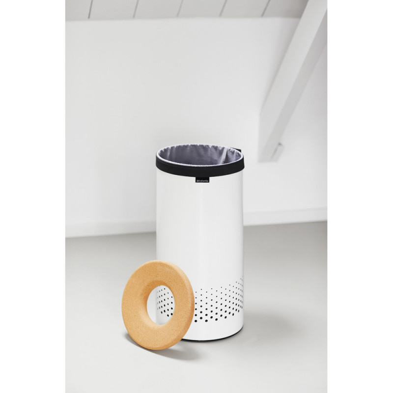 Καλάθι πλυντηρίου της Brabantia 90300239, 35 l, Καπάκι από φελλό, Πλήρωση χωρίς άνοιγμα, οπές εξαερισμού, Λευκό