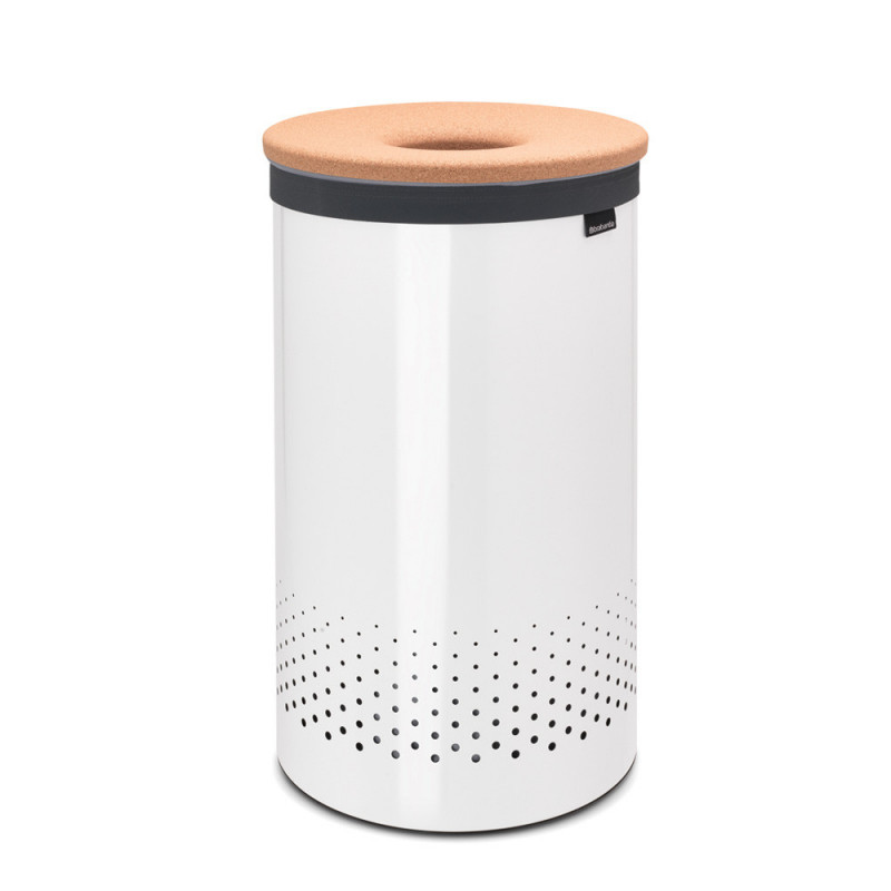 Καλάθι πλυντηρίου της Brabantia 90300241, 60 l, Καπάκι από φελλό, Πλήρωση χωρίς άνοιγμα, οπές εξαερισμού, Λευκό