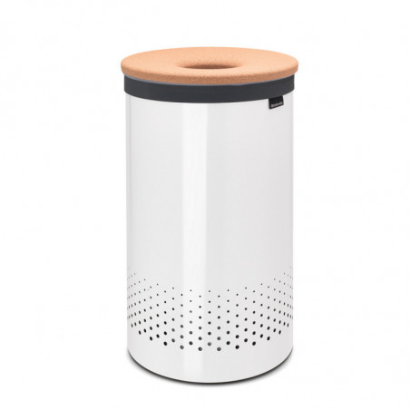 Καλάθι πλυντηρίου της Brabantia 90300241, 60 l, Καπάκι από φελλό, Πλήρωση χωρίς άνοιγμα, οπές εξαερισμού, Λευκό