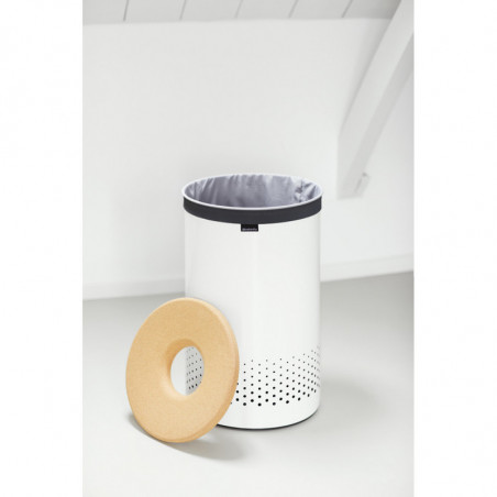Καλάθι πλυντηρίου της Brabantia 90300241, 60 l, Καπάκι από φελλό, Πλήρωση χωρίς άνοιγμα, οπές εξαερισμού, Λευκό