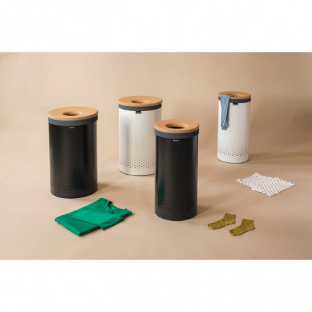 Καλάθι πλυντηρίου της Brabantia 90300241, 60 l, Καπάκι από φελλό, Πλήρωση χωρίς άνοιγμα, οπές εξαερισμού, Λευκό