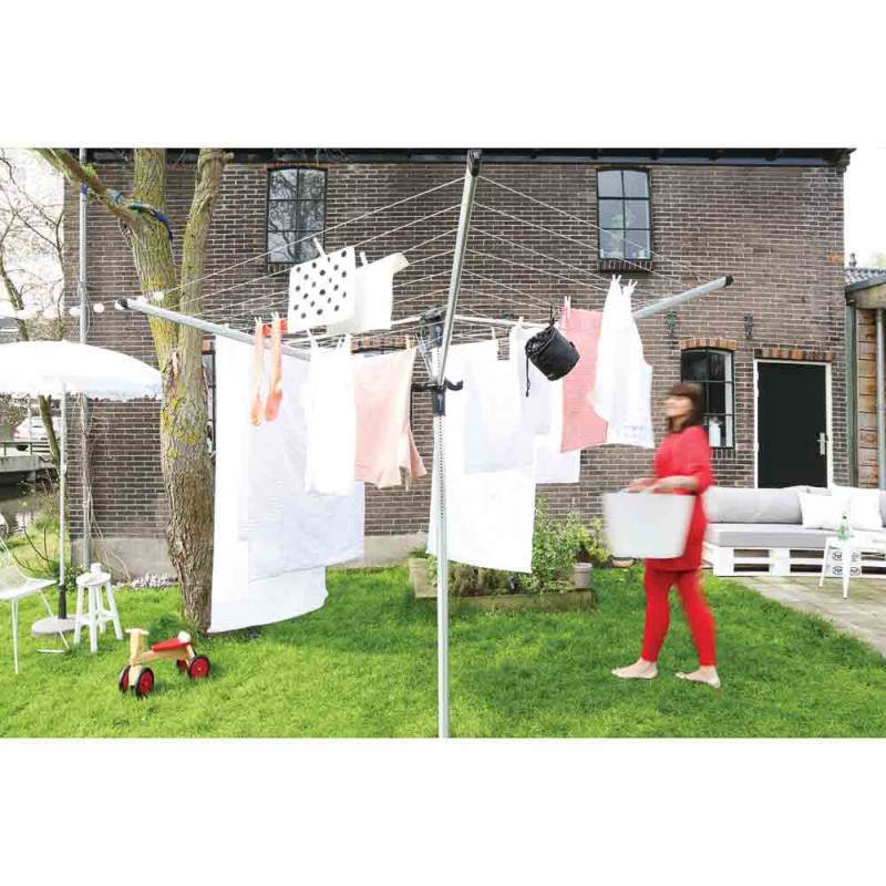 Εξωτερική απλώστρα Brabantia Lift-O-Matic Advance 90300253, 50 μ., Ρυθμιζόμενο ύψος, Βάση για στερέωση στο τσιμέντο, Θήκη, Τσάντα με μανταλάκια, Ανθεκτική στη διάβρωση, Ανοξείδωτο