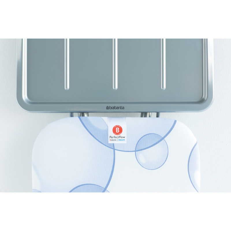 Τραπέζι σιδερώματος Brabantia B 90300120, 124x38 cm, 7 θέσεις ρύθμισης, υποδοχή γεννήτριας ατμού, PerfectFlow, Λευκό/Μπλε