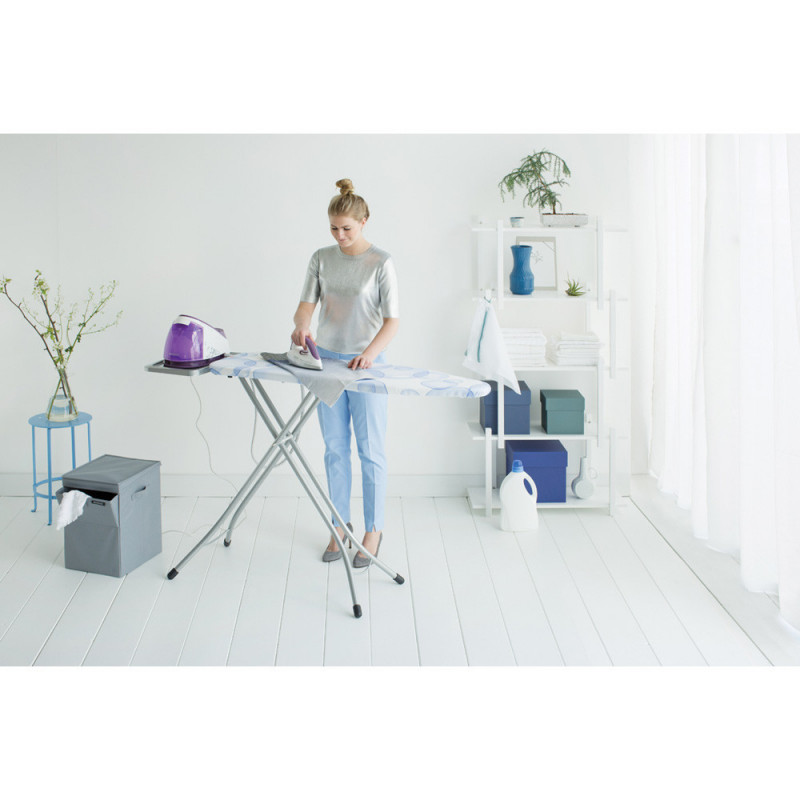 Τραπέζι σιδερώματος Brabantia B 90300120, 124x38 cm, 7 θέσεις ρύθμισης, υποδοχή γεννήτριας ατμού, PerfectFlow, Λευκό/Μπλε