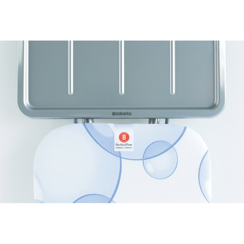 Τραπέζι σιδερώματος Brabantia B 90300120, 124x38 cm, 7 θέσεις ρύθμισης, υποδοχή γεννήτριας ατμού, PerfectFlow, Λευκό/Μπλε
