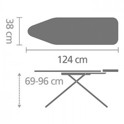 Τραπέζι σιδερώματος Brabantia B 90300120, 124x38 cm, 7 θέσεις ρύθμισης, υποδοχή γεννήτριας ατμού, PerfectFlow, Λευκό/Μπλε
