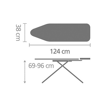 Τραπέζι σιδερώματος Brabantia B 90300125, 124x38 cm, 7 ρυθμιζόμενες θέσεις, Μεγάλη θήκη για σίδερο, Λευκό