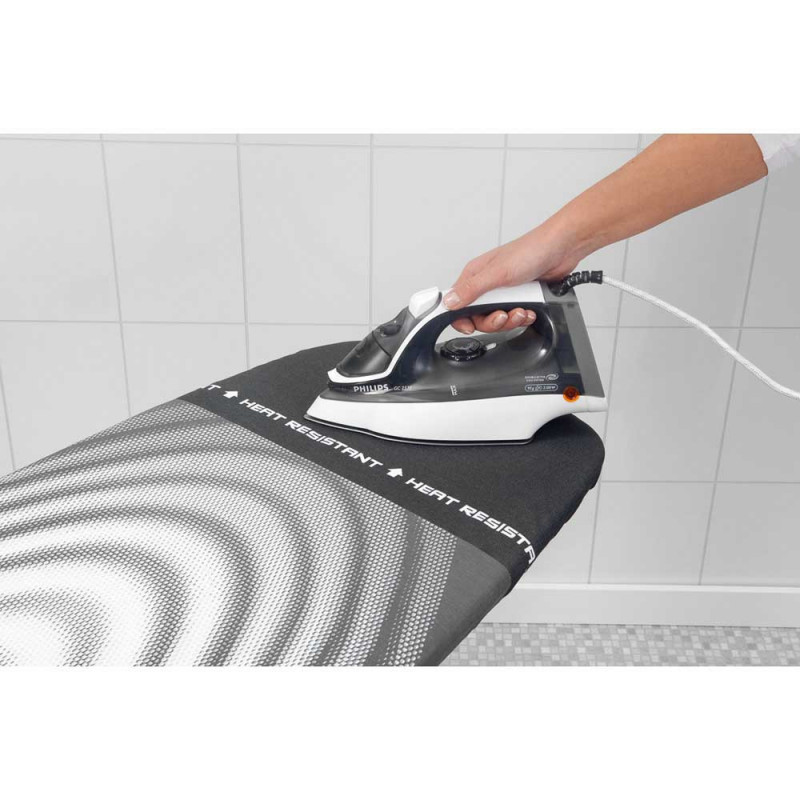 Τραπέζι σιδερώματος Brabantia D 90300136, 135x45 cm, 7 ρυθμιζόμενες θέσεις, ανθεκτική στη θερμότητα ζώνη σιδερώματος, Σκούρο γκρι/λευκό