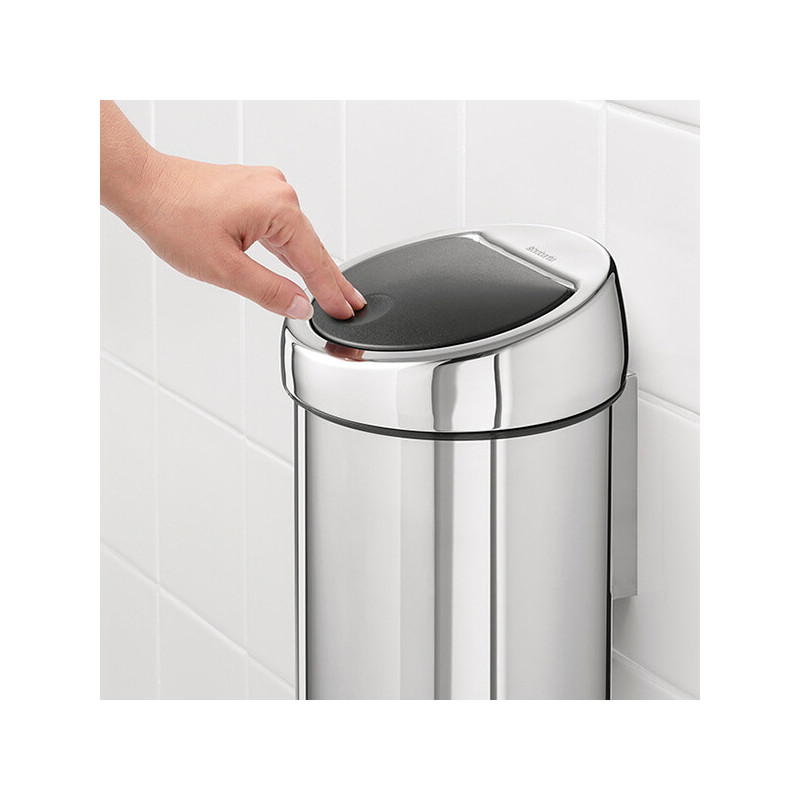 Κάδος Brabantia Touch Bin 647210, 3 L, Ομαλό και αθόρυβο άνοιγμα, Επιτοίχια τοποθέτηση, Λαμπερό ανοξείδωτο ατσάλι