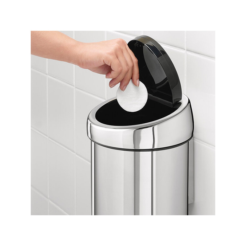 Κάδος Brabantia Touch Bin 647210, 3 L, Ομαλό και αθόρυβο άνοιγμα, Επιτοίχια τοποθέτηση, Λαμπερό ανοξείδωτο ατσάλι