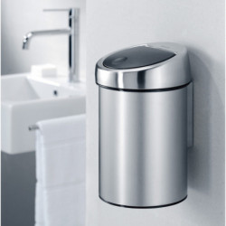 Κάδος Brabantia Touch Bin 647210, 3 L, Ομαλό και αθόρυβο άνοιγμα, Επιτοίχια τοποθέτηση, Λαμπερό ανοξείδωτο ατσάλι