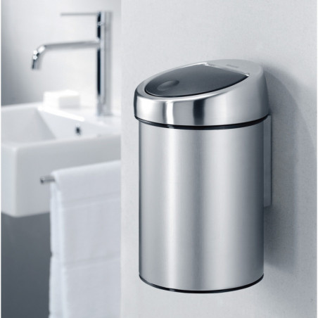 Κάδος Brabantia Touch Bin 647210, 3 L, Ομαλό και αθόρυβο άνοιγμα, Επιτοίχια τοποθέτηση, Λαμπερό ανοξείδωτο ατσάλι