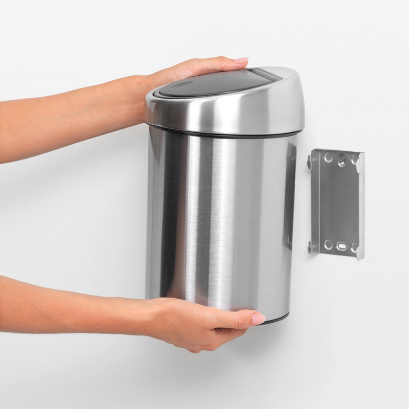 Brabantia Touch Bin 647215, 3 L, Ομαλό και αθόρυβο άνοιγμα, Επίτοιχη τοποθέτηση, Γκρι