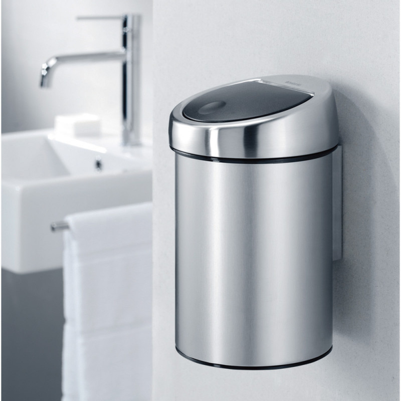 Brabantia Touch Bin 647215, 3 L, Ομαλό και αθόρυβο άνοιγμα, Επίτοιχη τοποθέτηση, Γκρι