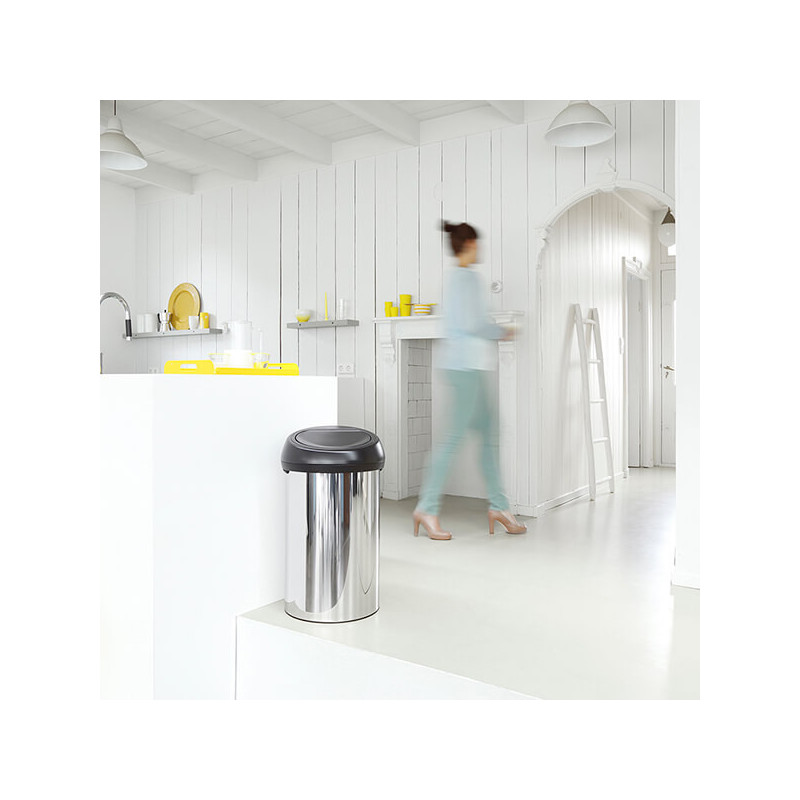 Κάδος BrabantiaTouch 647253, 60 l, Ομαλό και αθόρυβο άνοιγμα, Inox/μαύρο