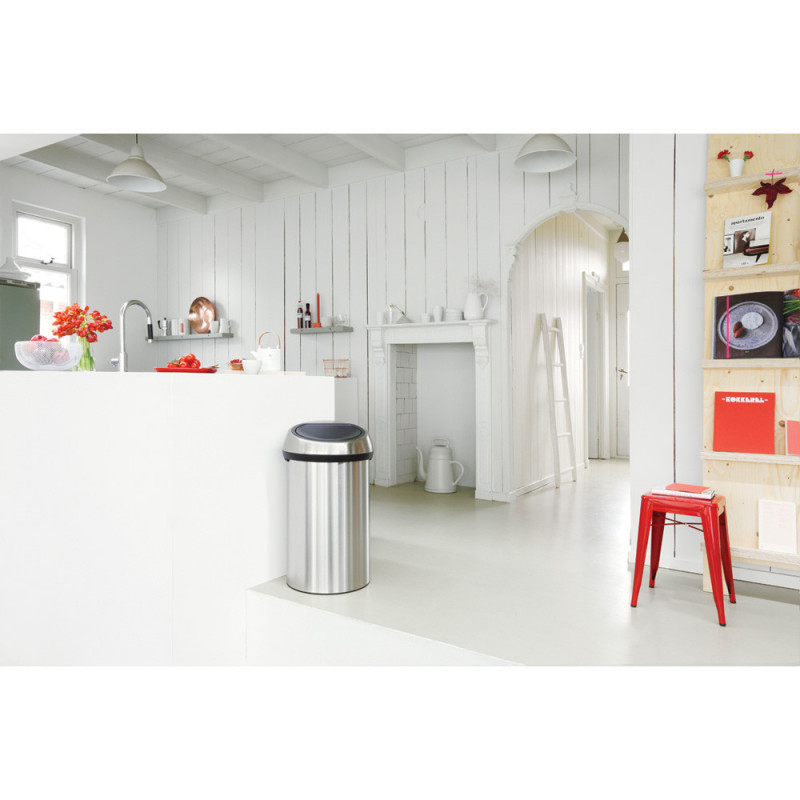 Κάδος Brabantia Touch Bin 647255, 60 l, Ομαλό και αθόρυβο άνοιγμα, ανθεκτικός στα δακτυλικά αποτυπώματα, Inox/matt