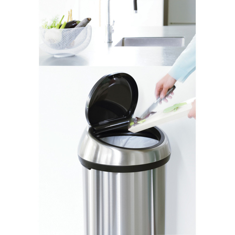 Κάδος Brabantia Touch Bin 647255, 60 l, Ομαλό και αθόρυβο άνοιγμα, ανθεκτικός στα δακτυλικά αποτυπώματα, Inox/matt