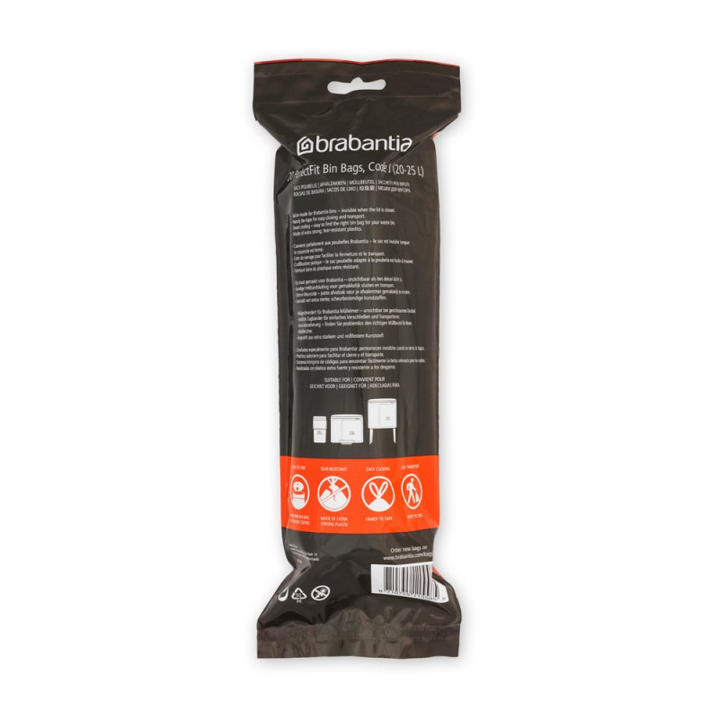 Σακούλες απορριμμάτων Brabantia PerfectFit NewIcon/Bo 650537, μέγεθος J, 20-25 l, 20 τεμάχια, λευκό