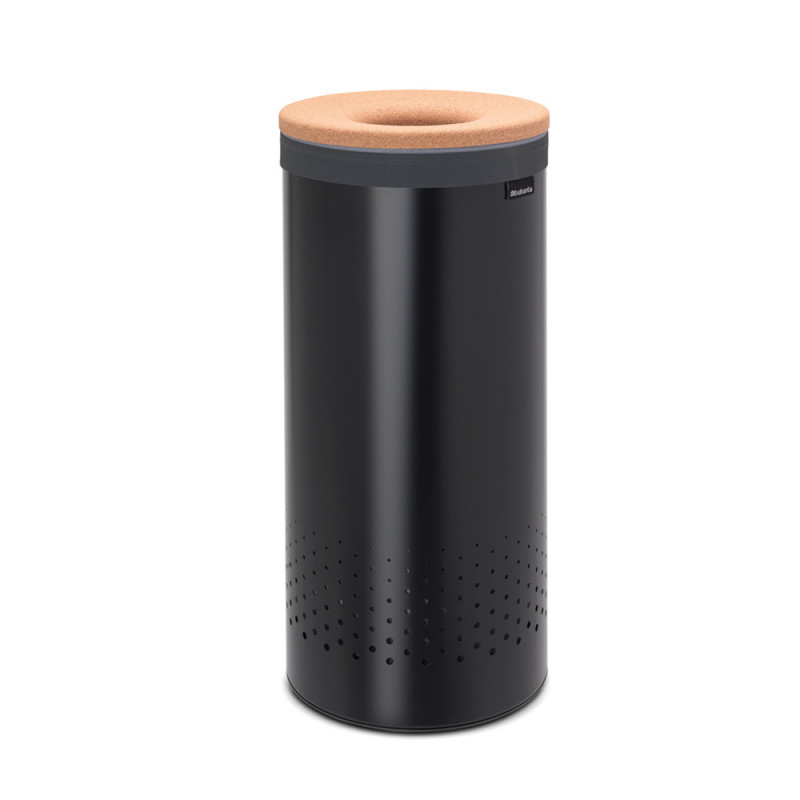 Καλάθι πλυντηρίου Brabantia 1000825, 35 L, Καπάκι από φελλό, Πλήρωση χωρίς άνοιγμα, οπές εξαερισμού, Μαύρο