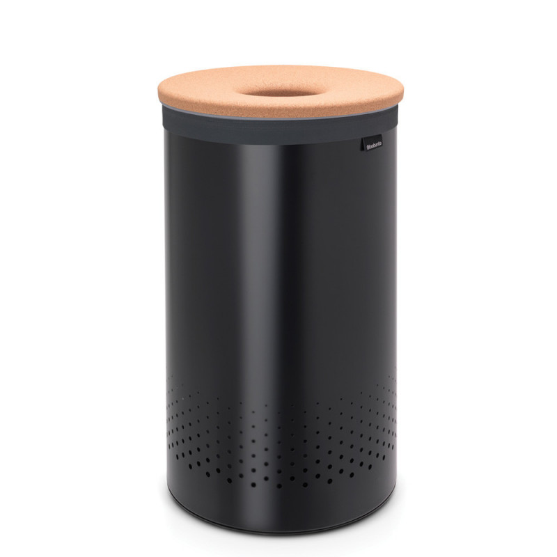 Καλάθι πλυντηρίου Brabantia 1000826, 60 l, Καπάκι από φελλό, Πλήρωση χωρίς άνοιγμα, οπές εξαερισμού, Μαύρο