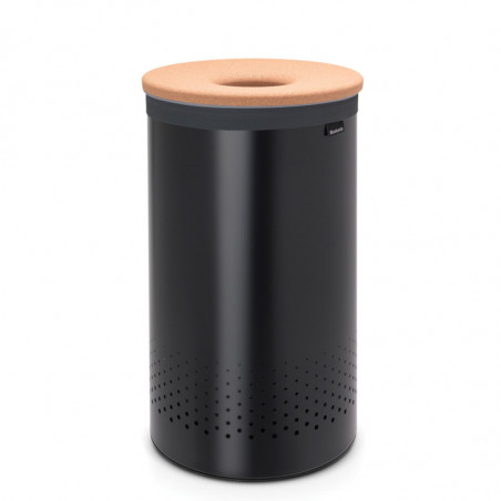 Καλάθι πλυντηρίου Brabantia 1000826, 60 l, Καπάκι από φελλό, Πλήρωση χωρίς άνοιγμα, οπές εξαερισμού, Μαύρο