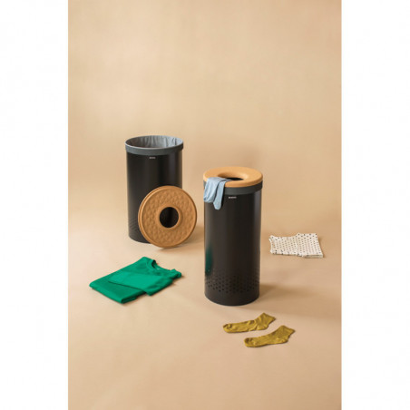 Καλάθι πλυντηρίου Brabantia 1000826, 60 l, Καπάκι από φελλό, Πλήρωση χωρίς άνοιγμα, οπές εξαερισμού, Μαύρο