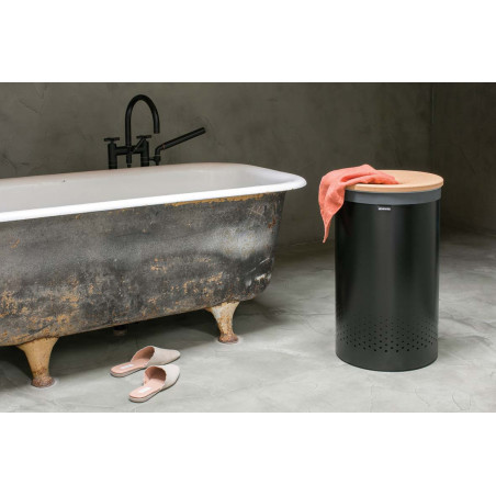 Καλάθι πλυντηρίου Brabantia 1000826, 60 l, Καπάκι από φελλό, Πλήρωση χωρίς άνοιγμα, οπές εξαερισμού, Μαύρο