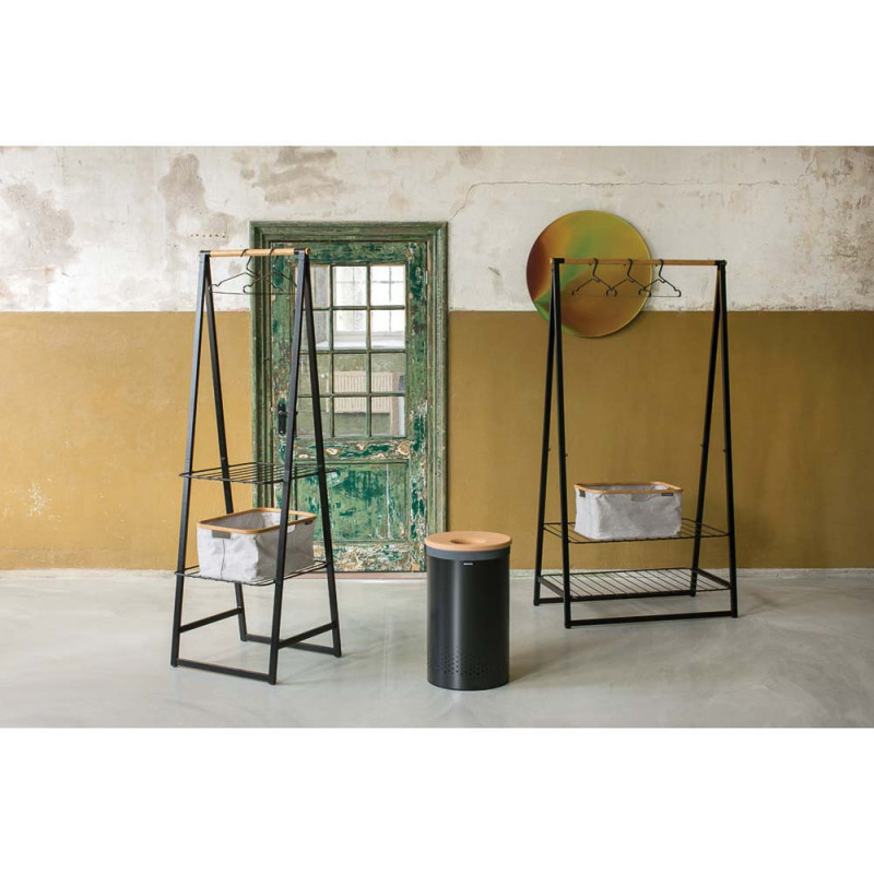 Καλάθι πλυντηρίου Brabantia 1000826, 60 l, Καπάκι από φελλό, Πλήρωση χωρίς άνοιγμα, οπές εξαερισμού, Μαύρο