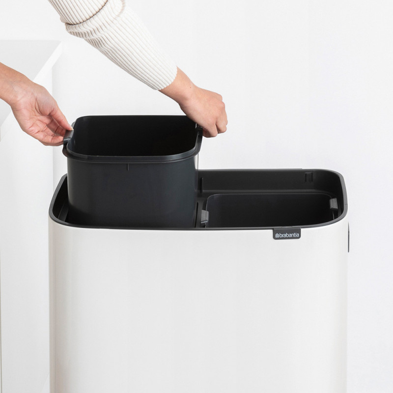 Κάδος απορριμμάτων Brabantia Bo Touch Hi 1001263, 2x30 λίτρα, Στενή εφαρμογή στον τοίχο, Ρύθμιση ποδιών, Λευκό