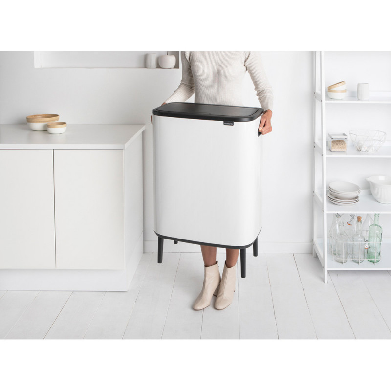 Κάδος απορριμμάτων Brabantia Bo Touch Hi 1001263, 2x30 λίτρα, Στενή εφαρμογή στον τοίχο, Ρύθμιση ποδιών, Λευκό